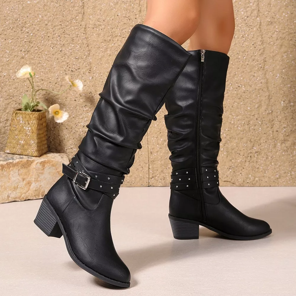 Round Toe Block Heels Boots, image 4