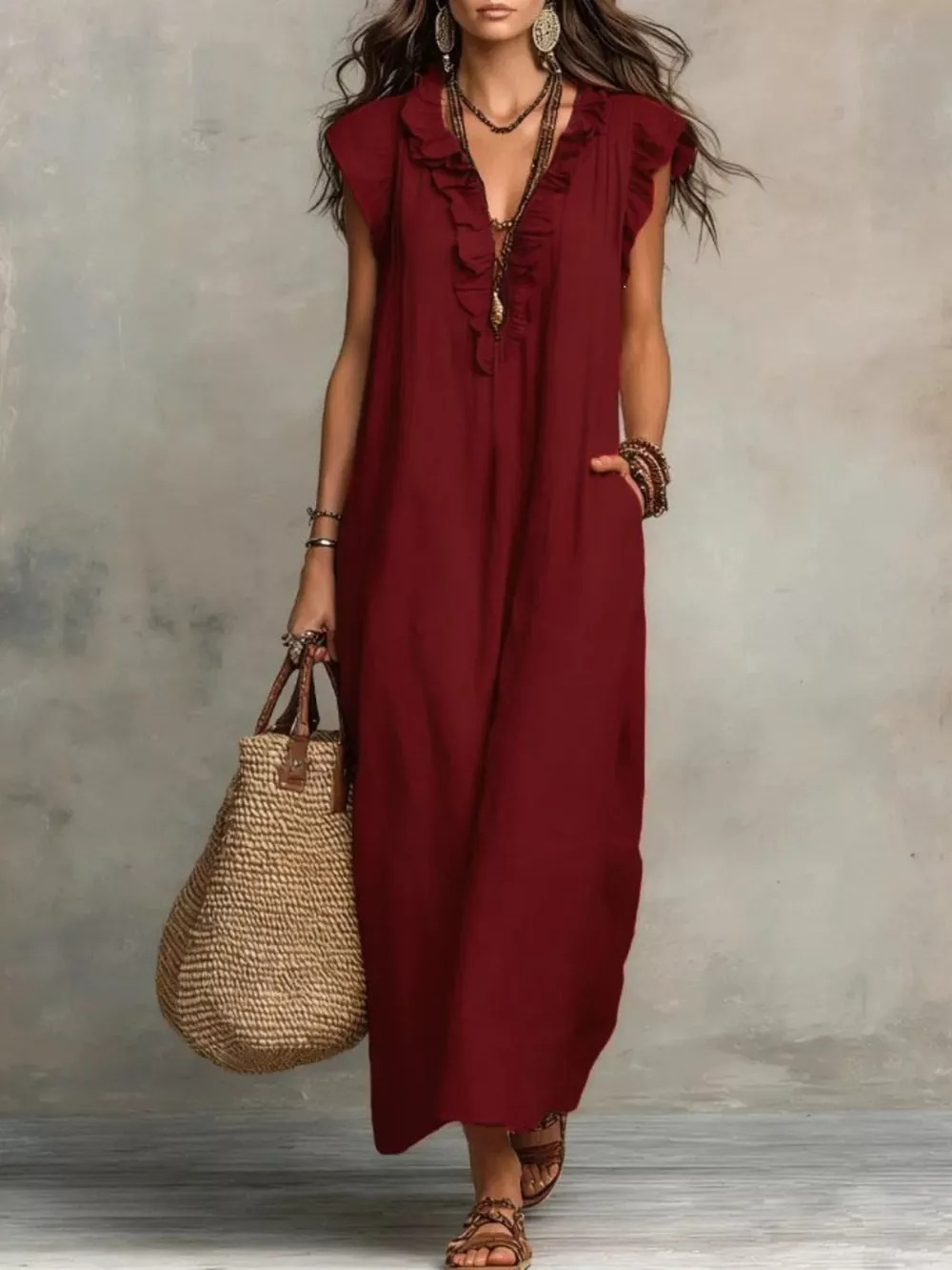 Ruffled V-Neck Maxi Dress, image 13