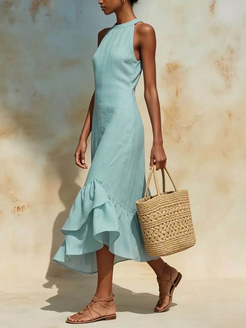 Full Size Ruffle Hem Sleeveless Midi Dress Plus Size, image 4