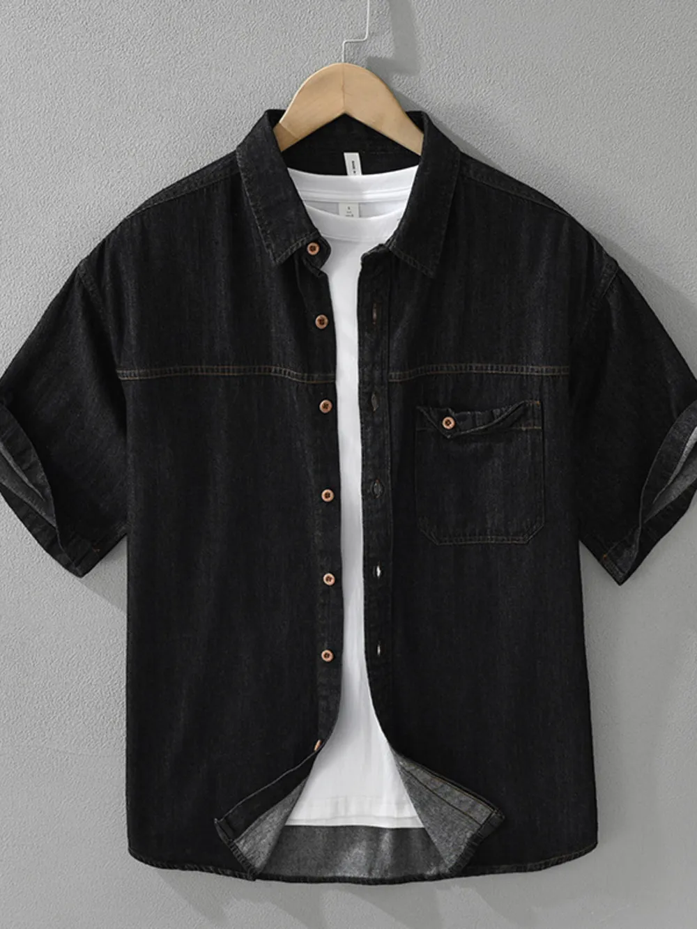 Men's Plus Size Button Up Short Sleeve Denim Shirt