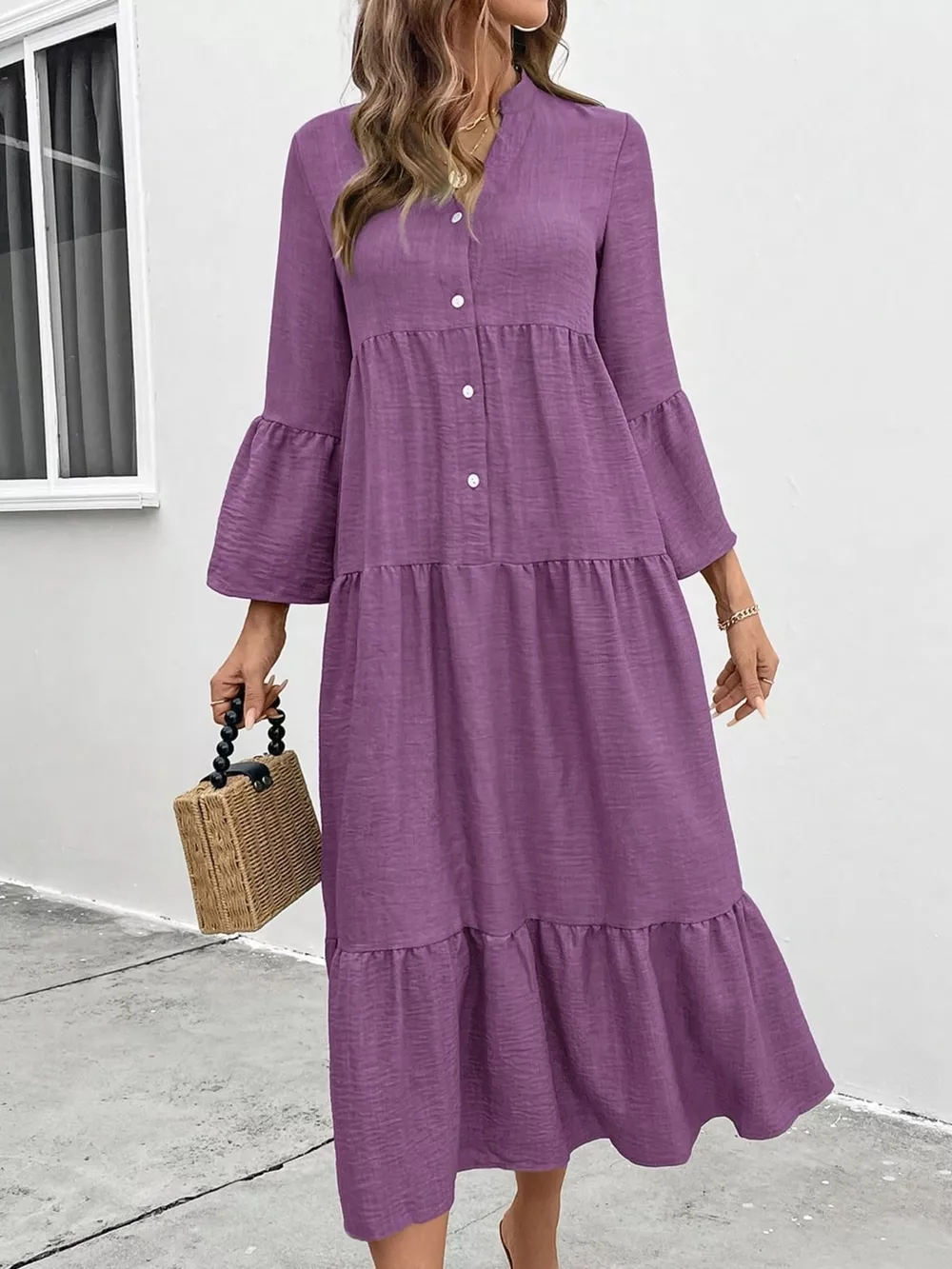 Ruffle Hem Button Front Tiered Dress, image 20