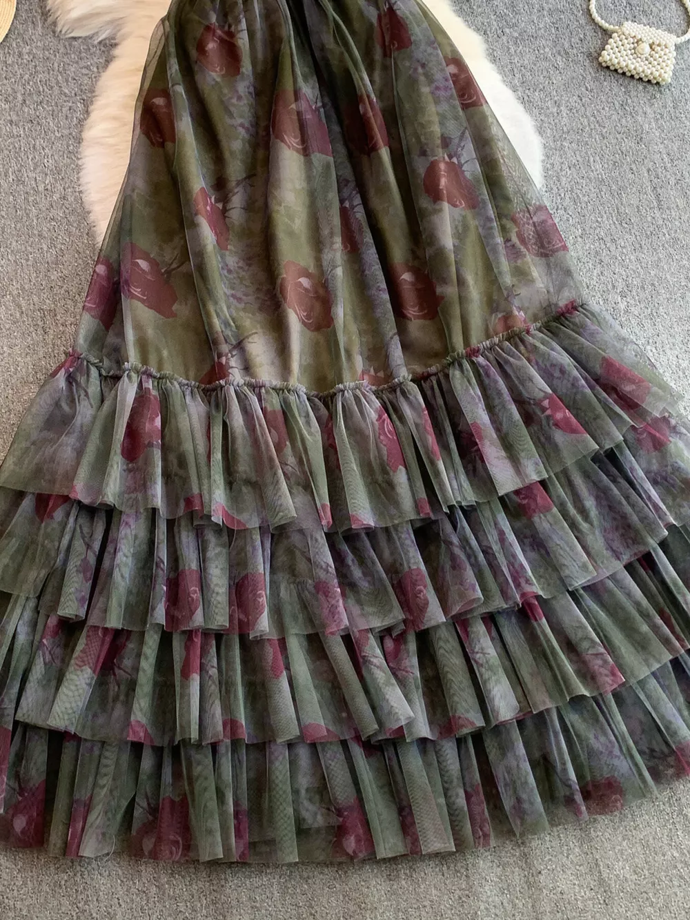 Floral Print Ruffled Layered Mesh Dress, image 12
