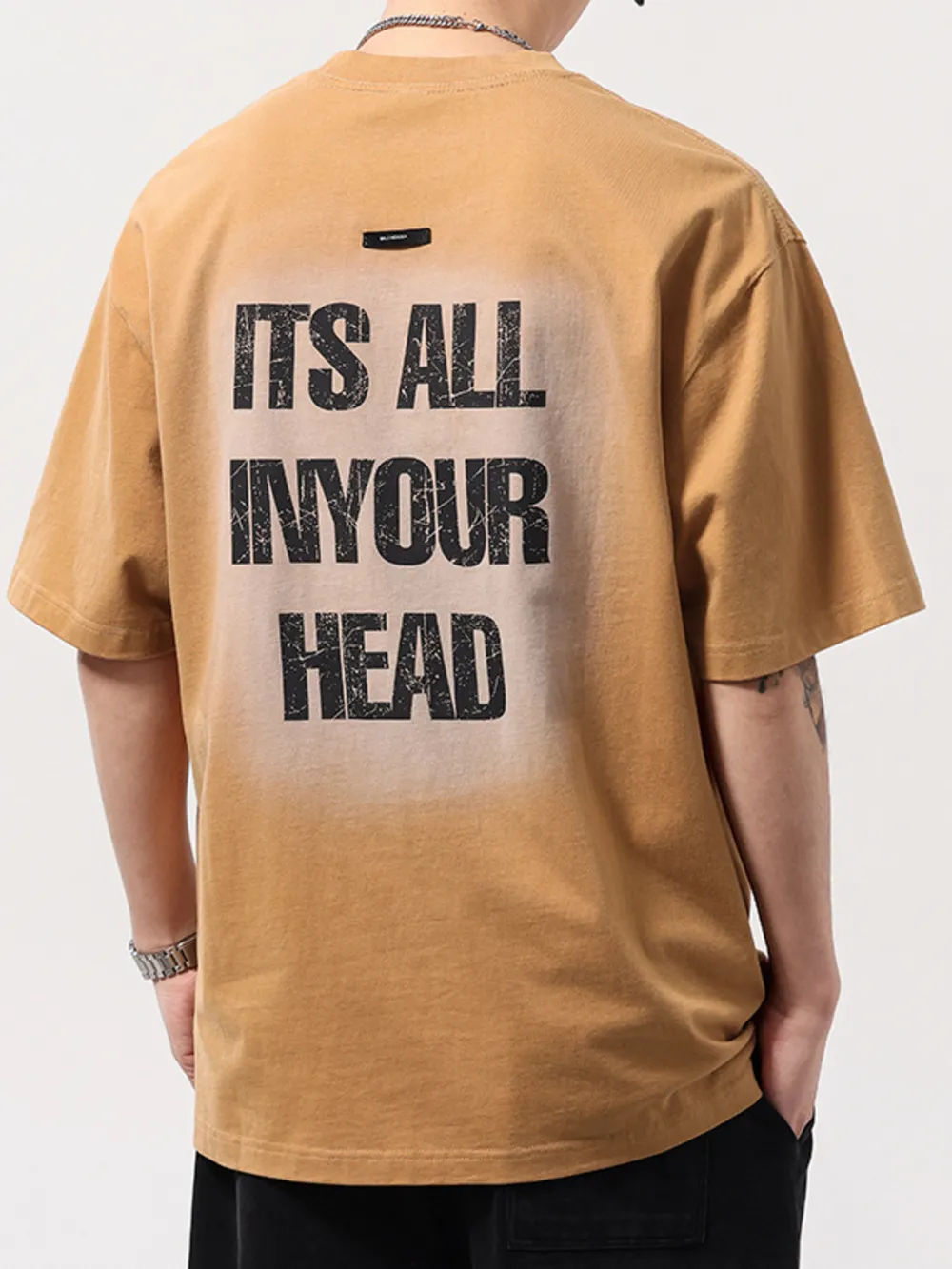 Men's Plus Size Letter Back Round Neck T-Shirt, image 4