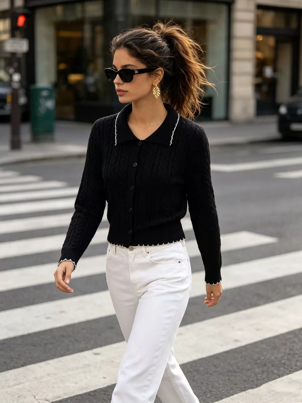 Cable Knit Polo Collar Button-Up Cardigan, image 17