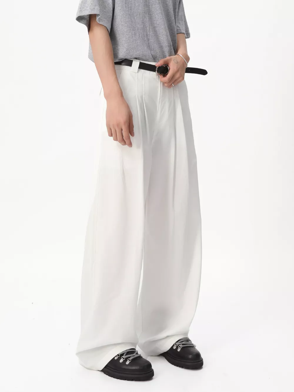 Men's Wide Leg Pleated Pants, image 4
