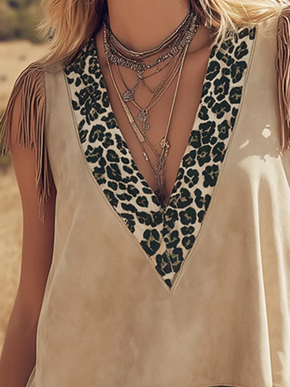 Fringed Leopard V-Neck Tank, image 4