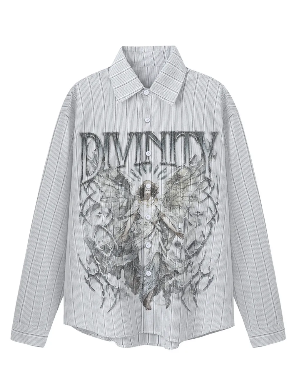 Men's Divinity Angel Striped Button-Up Shirt, image 3