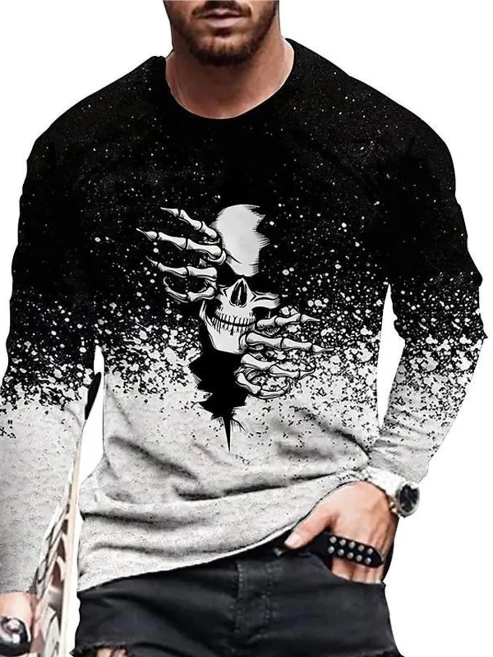 Men's Full Size Skeleton Embrace Long Sleeve T-Shirt Plus Size, image 3