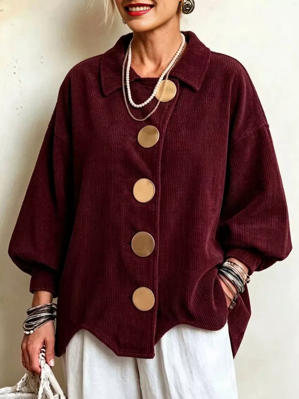 Full Size Corduroy Button-Down Jacket Plus Size, image 5