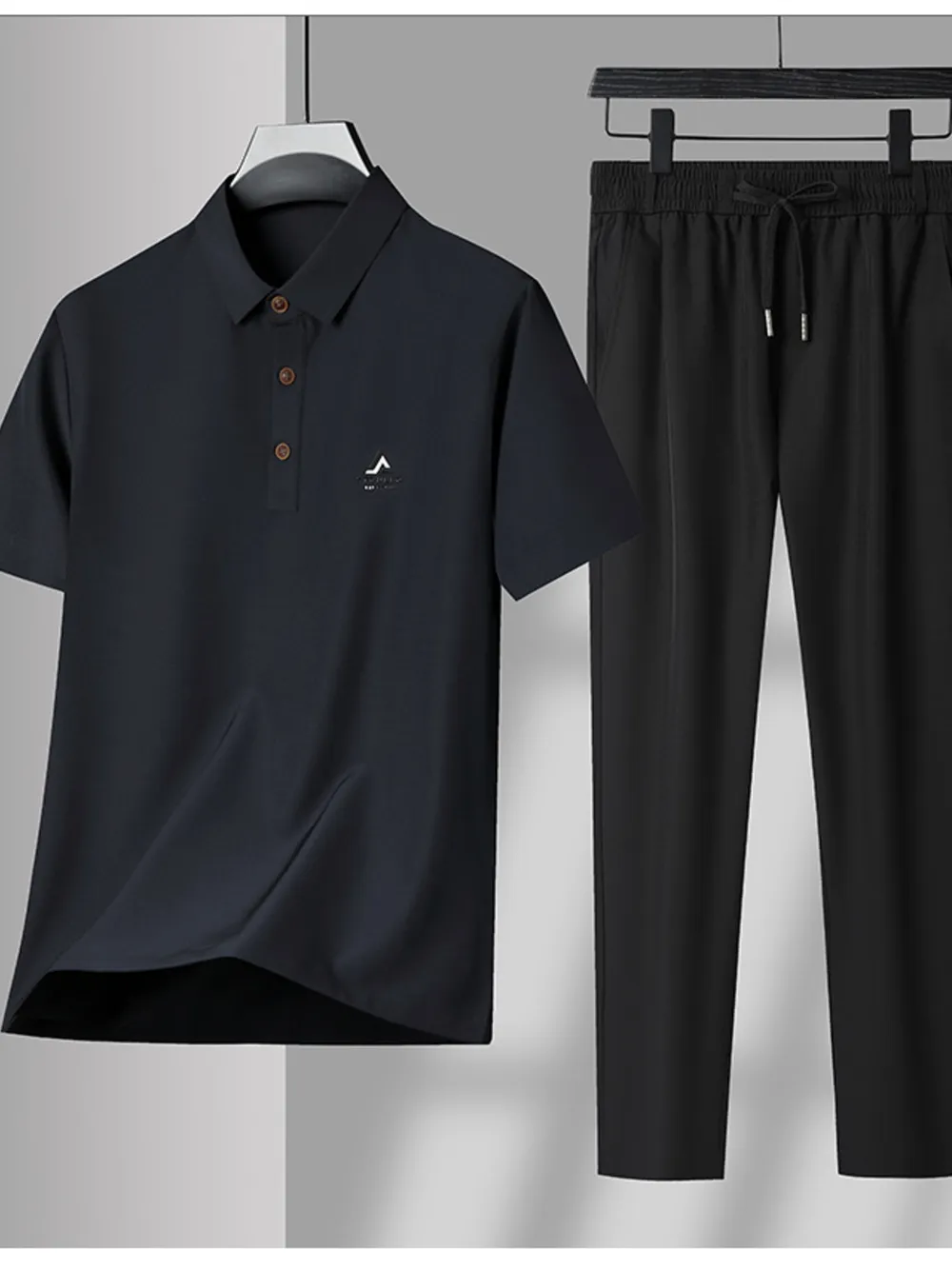 Men's Plus Size Button Detail Short Sleeve Polo and Pants Set, image 5