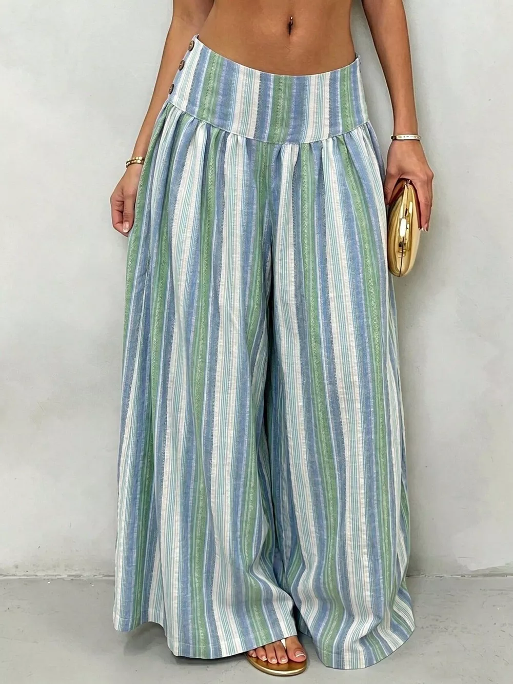 High-Waisted Striped Wide-Leg Casual Pants, image 9