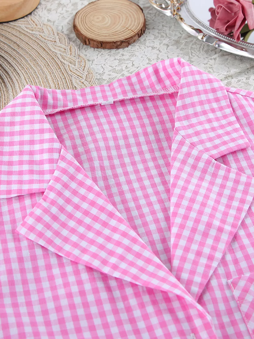Gingham Button-Down Top and Pants Loungewear Set, image 9