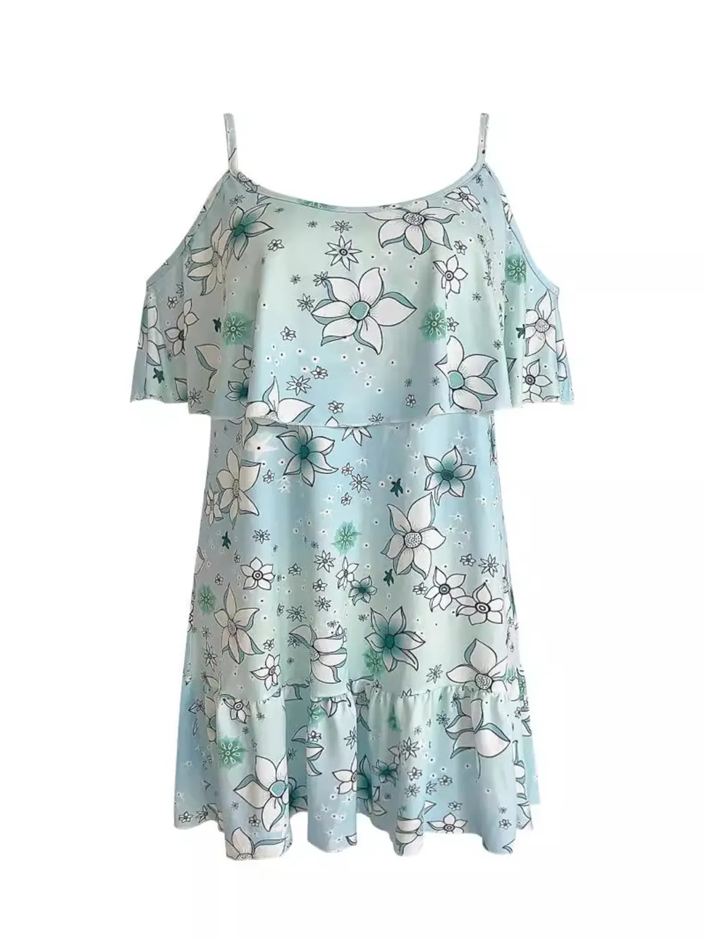 Floral Cold Shoulder Ruffle Mini Dress, image 6