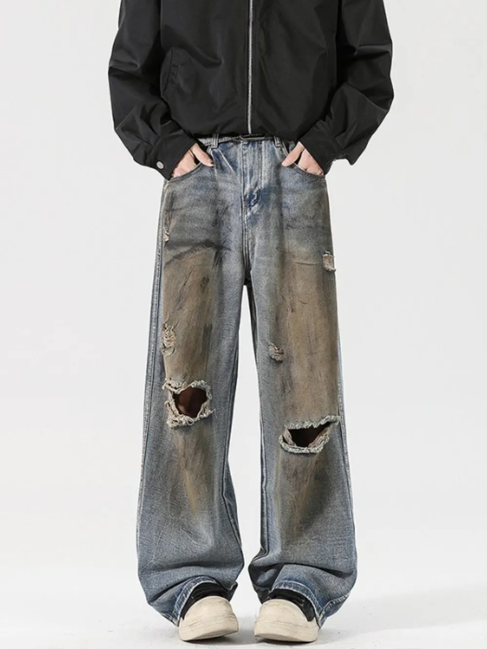 Men's Full Size Distressed Wide Leg Jeans Plus Size