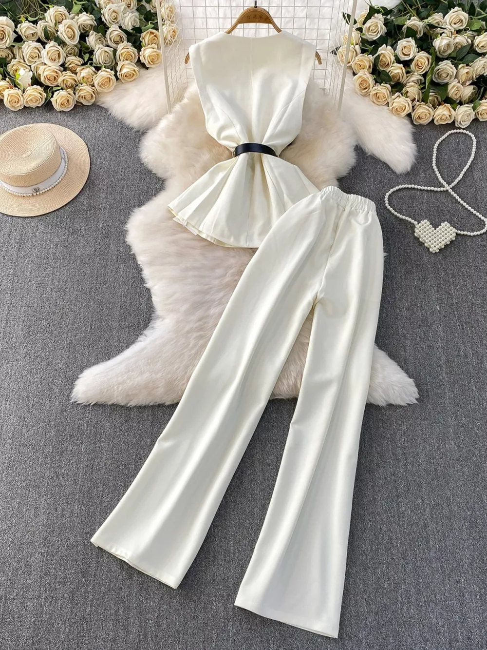 Sleeveless Top and Wide-Leg Pants Set, image 3