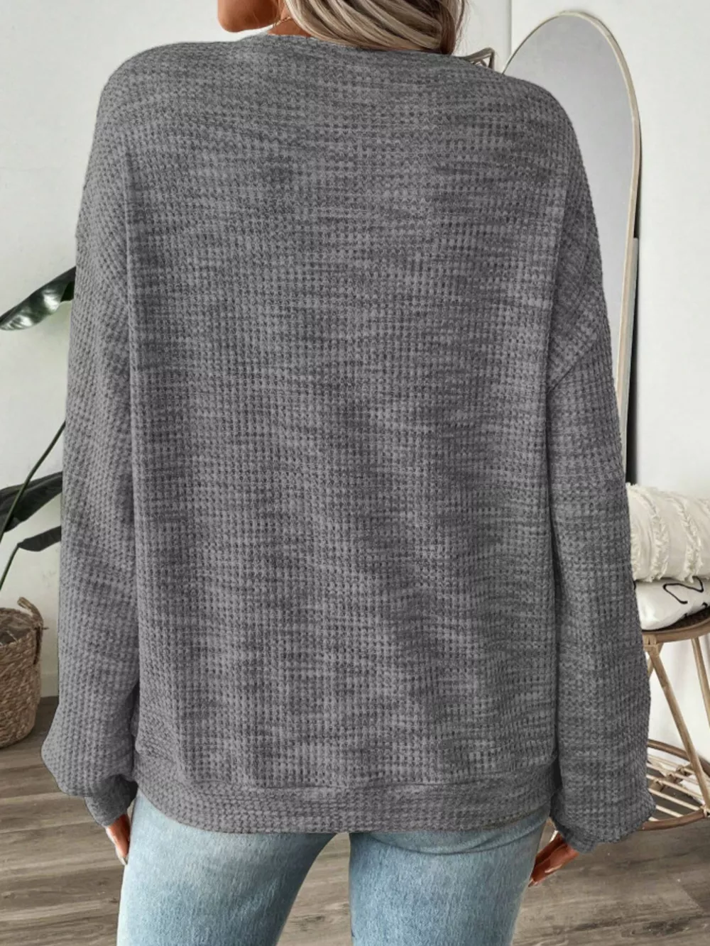 Space-Dyed Long Sleeve Waffle-Knit Top, image 15