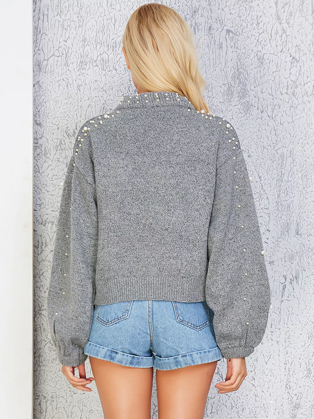 Pearl-Embellished Mock Neck Sweater, image 18