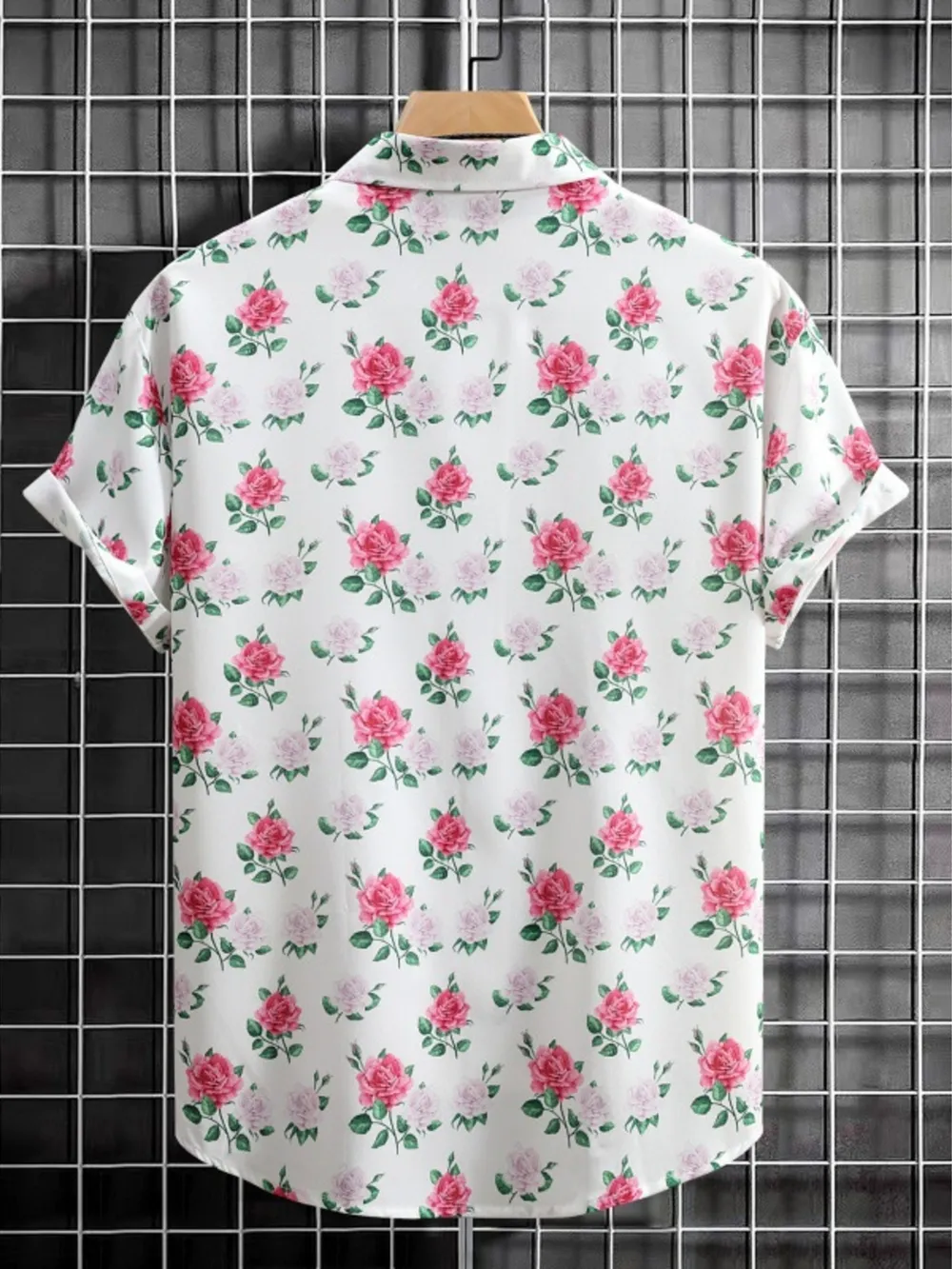 Men's Floral Print Short Sleeve Button-Up Shirt, image 2