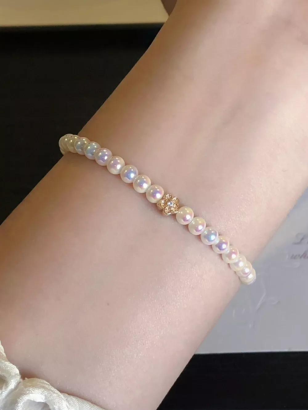 Pearl Bracelet with Floral Accent, image 2