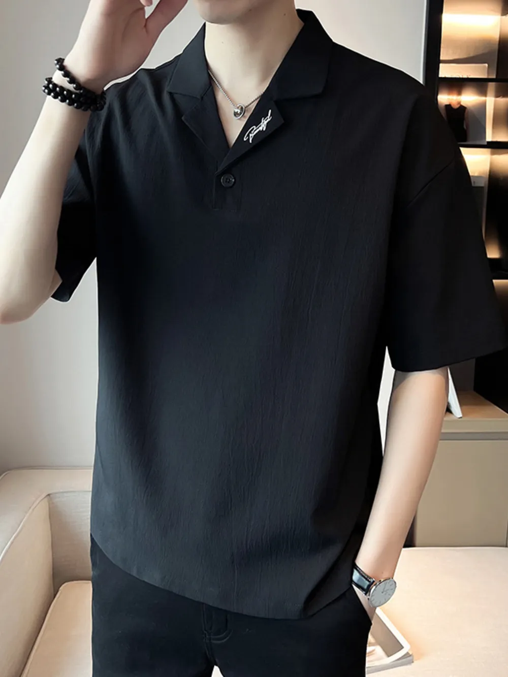 Men's Plus Size Short Sleeve Polo Shirt with Embroidered Detail