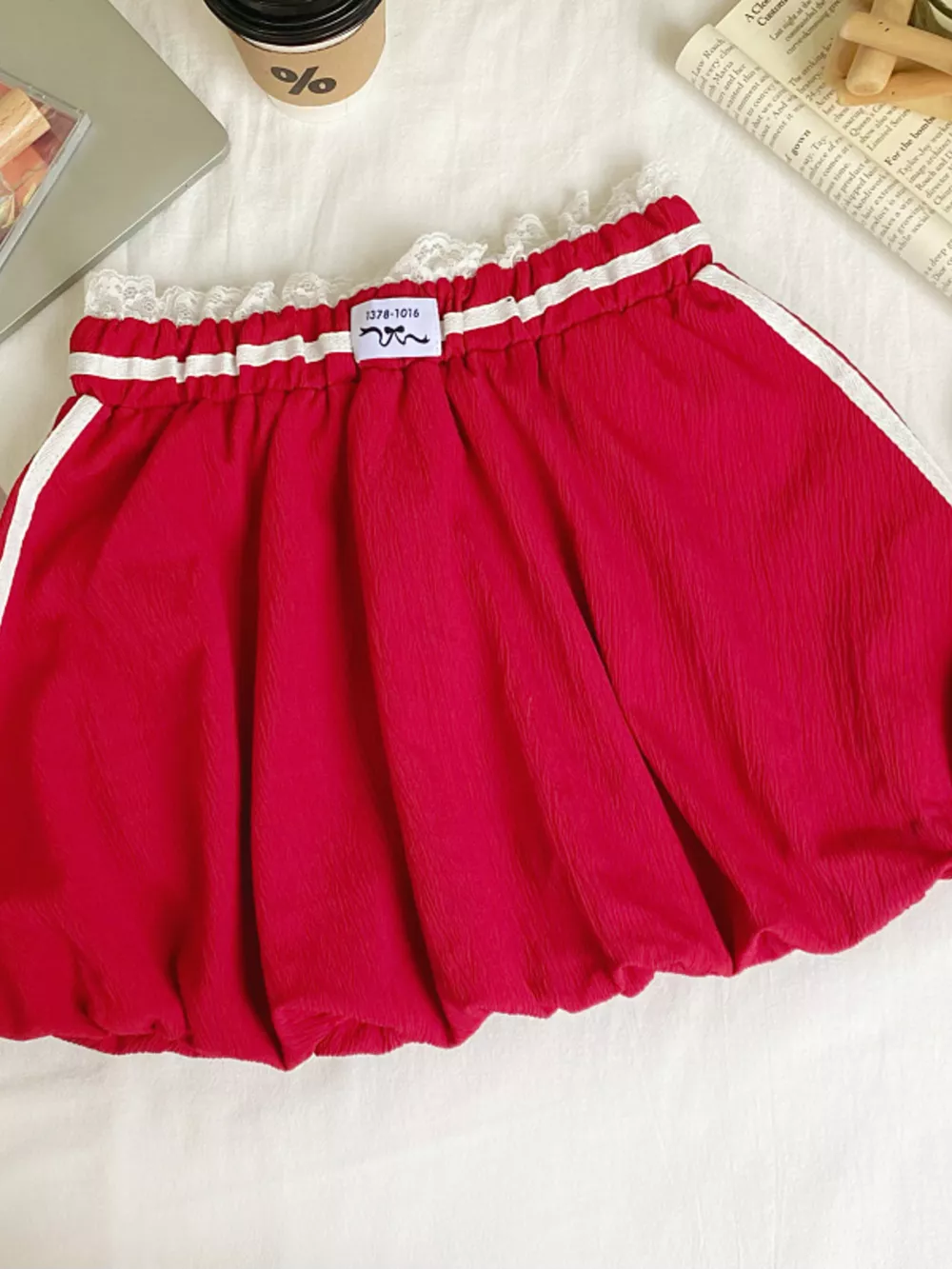 Lace Trim Elastic Waist Mini Skirt, image 13