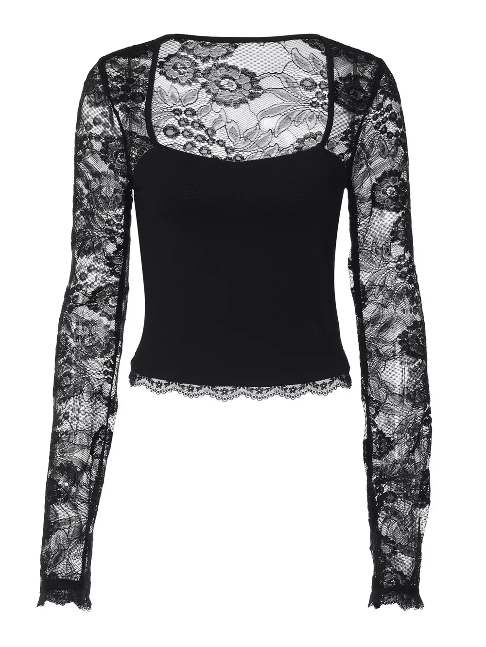 Sheer Lace Sleeve Square Neck T-Shirt, image 6