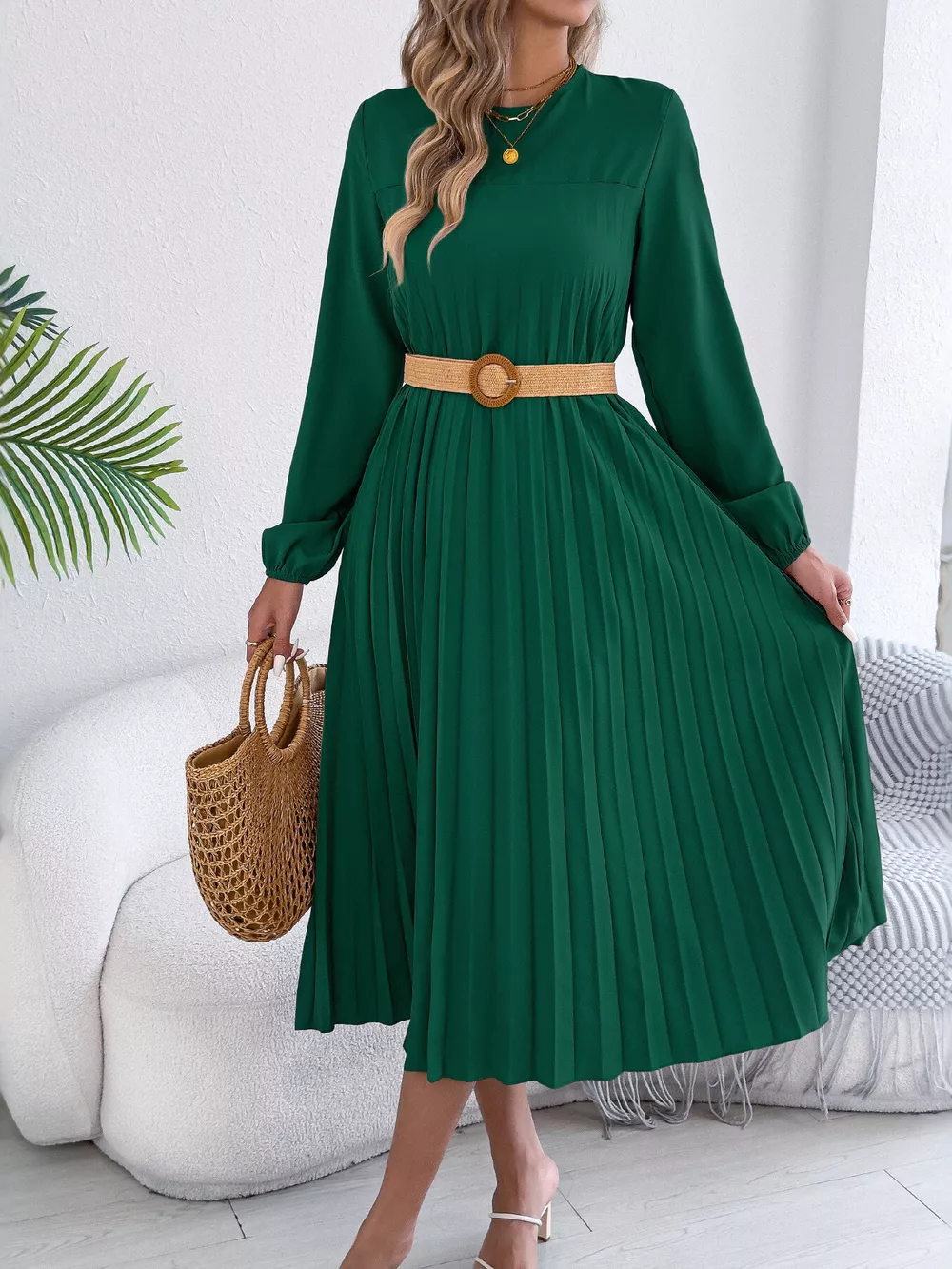 Pleated A-Line Midi Dress, image 12