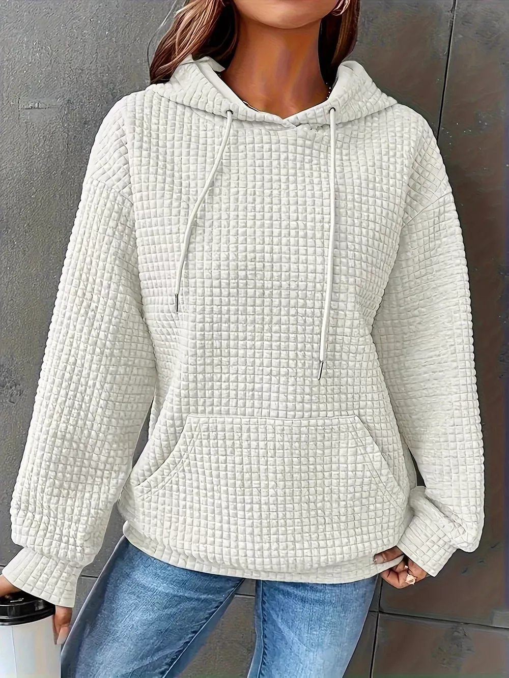 Textured Knit Drawstring Hoodie, image 23