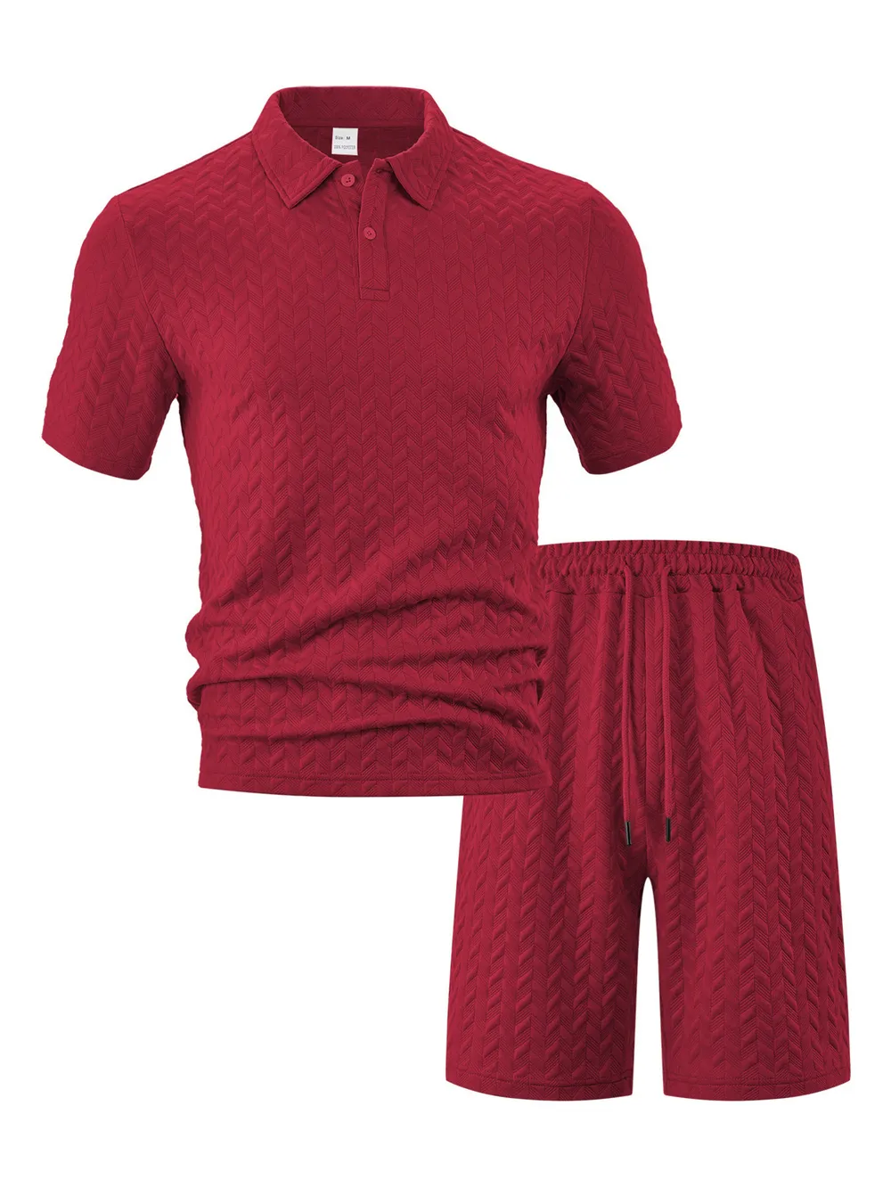 Men's Full Size Textured Polo Shirt and Shorts Set Plus Size, image 5
