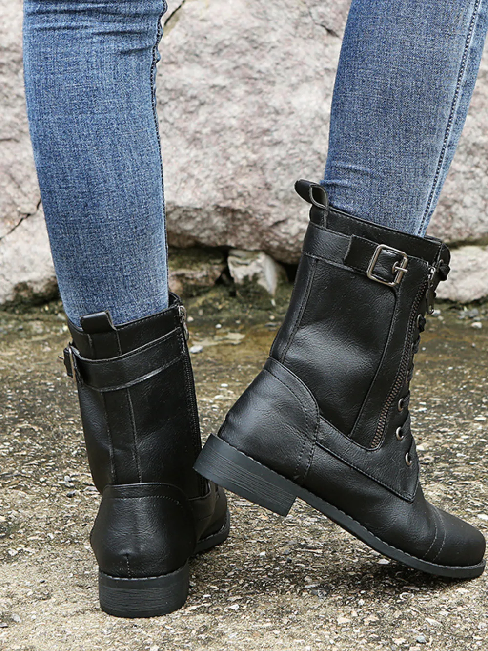 Lace-Up Boots with Side Zipper, image 3