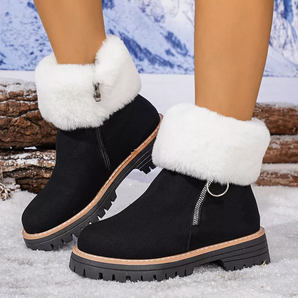 Fuzzy Ankle Boots with Zipper Detail, image 2