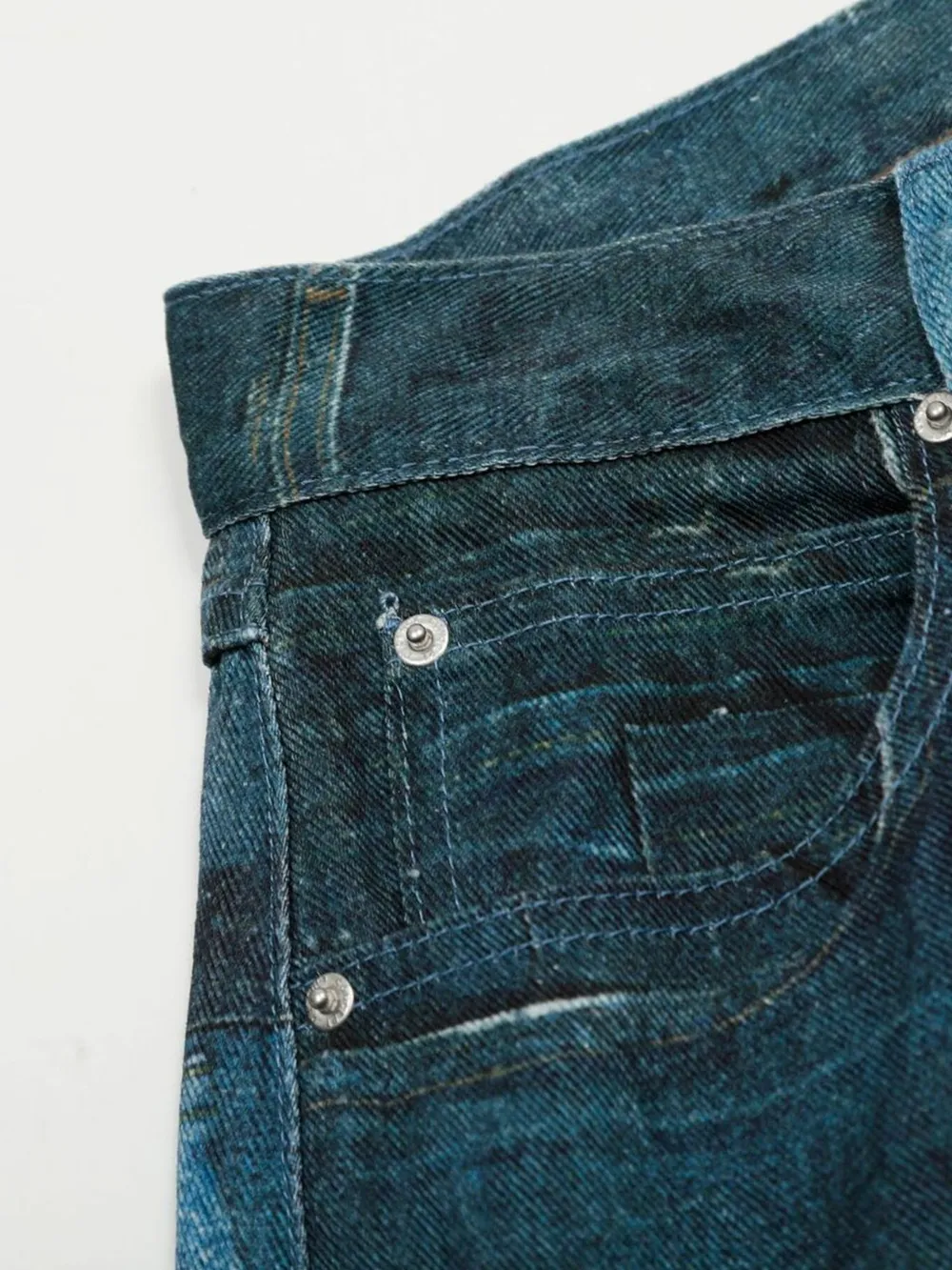 Men's Washed Patchwork Wide Leg Curved Jeans, image 15