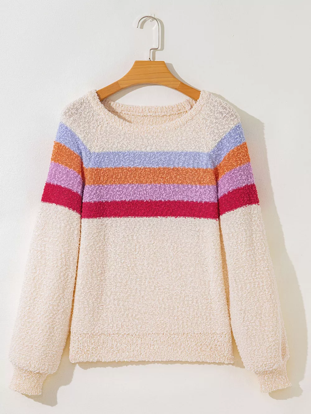 Striped Color Block Loose Sleeve Sweater, image 7