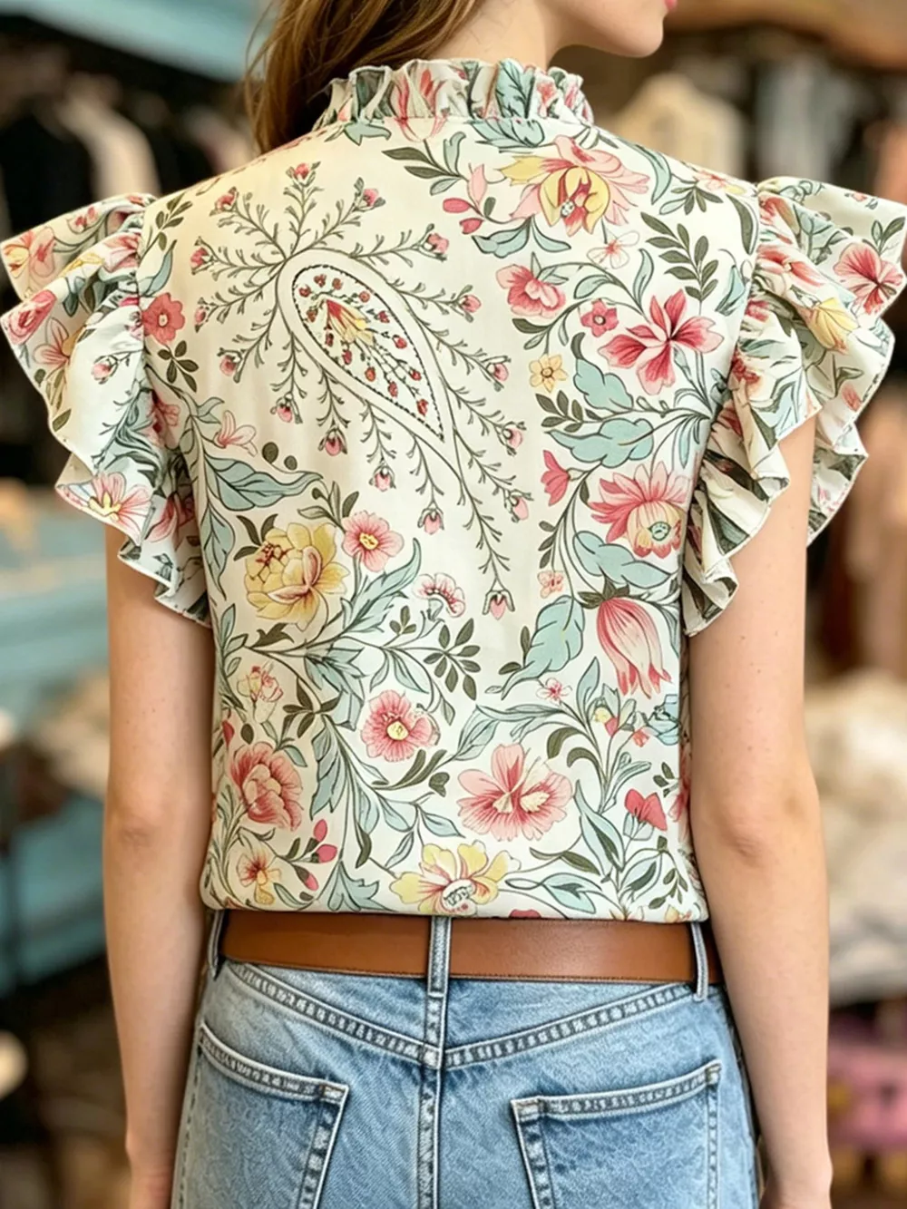 Printed Ruffle Sleeve Blouse, image 5