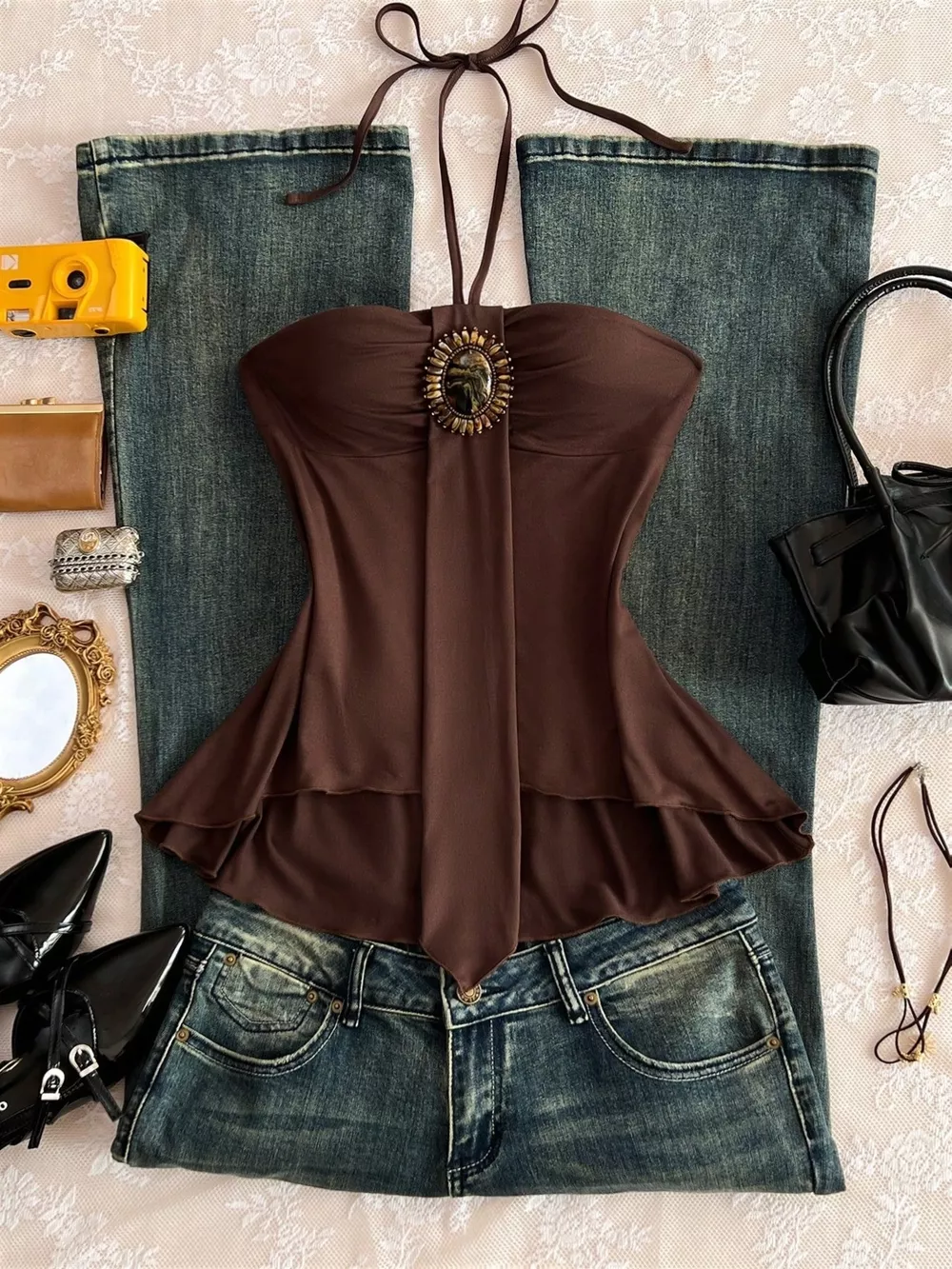 Embellished Front Halter Neck Cami, image 8