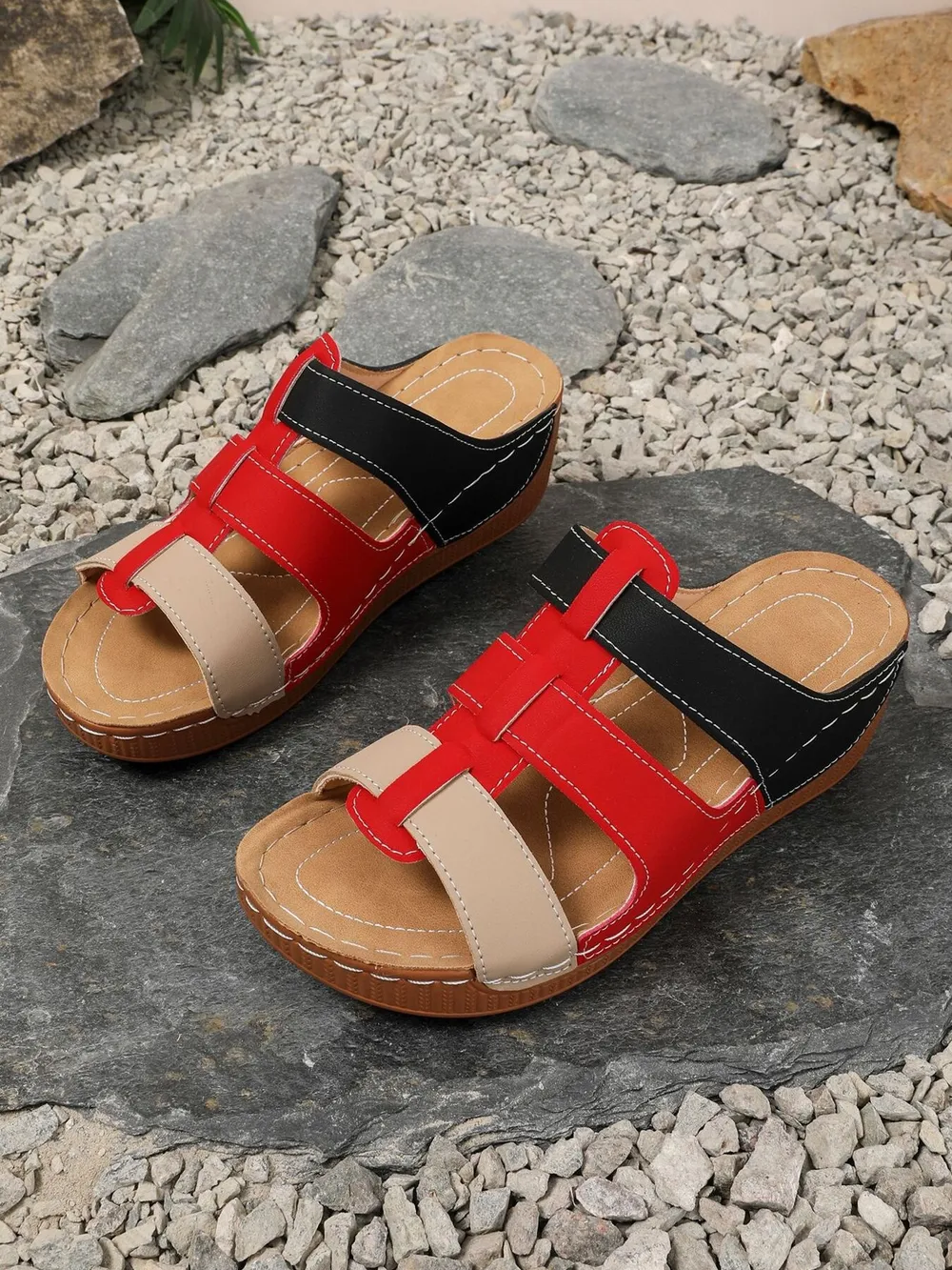 Contrast Cutout Open Toe Sandals, image 5