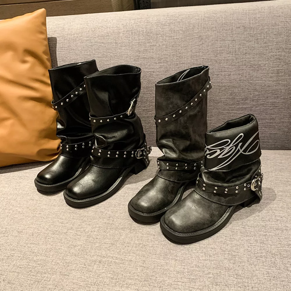 Round Toe Block Heels Boots, image 2