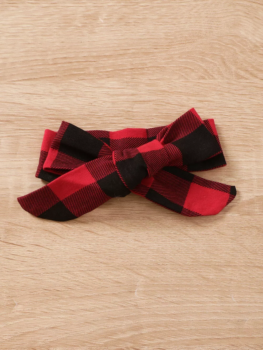 Children's Christmas Tree Graphic Top and Plaid Ruffle Pants Set with Headband, image 7