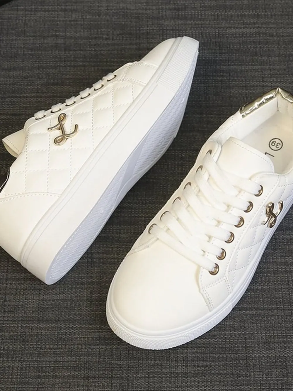 Quilted Platform Sneakers with Metallic Gold Accents, image 11