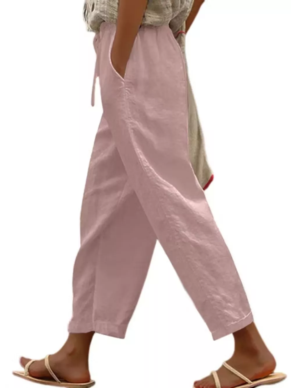 Casual Linen Drawstring Cropped Pants, image 9