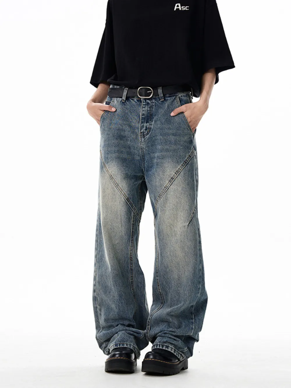 Men's Wash Wide Leg Jeans, image 2