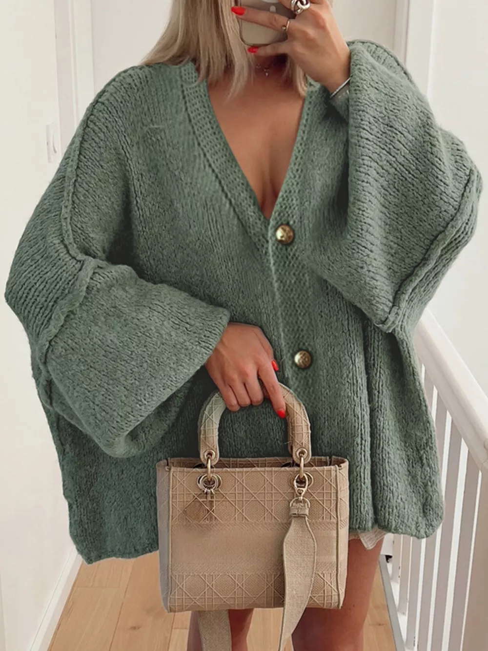 Oversized Knit Button Up Cardigan, image 10