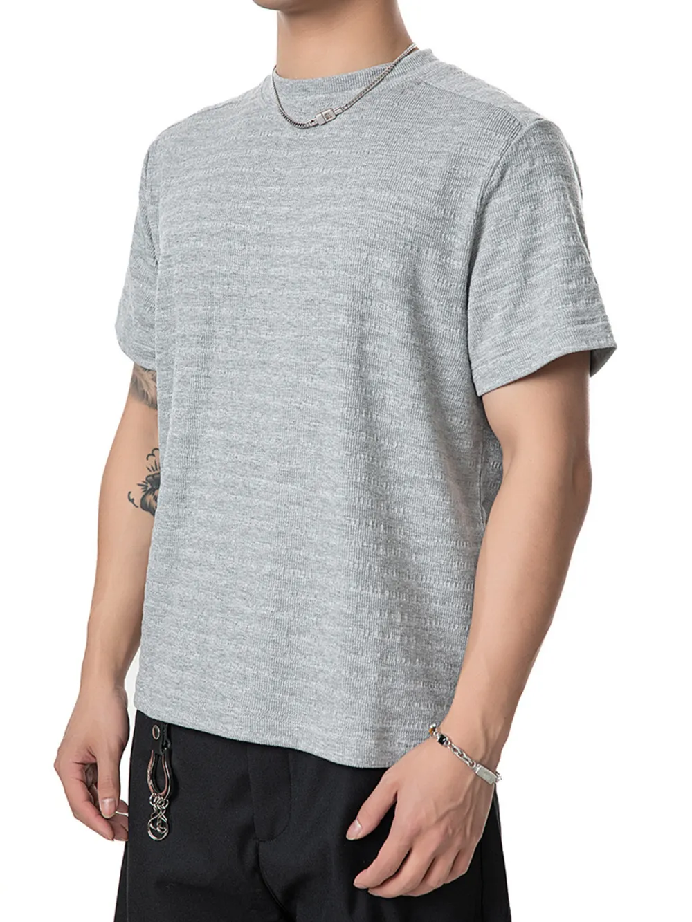 Men's Textured Knit Crew Neck T-Shirt, image 2