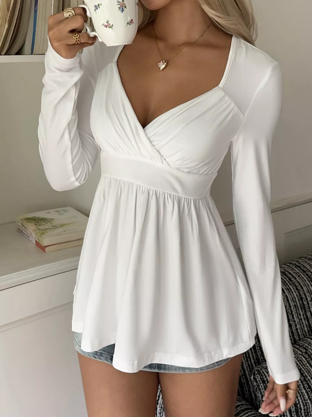 Surplice Peplum Long Sleeve Top, image 4