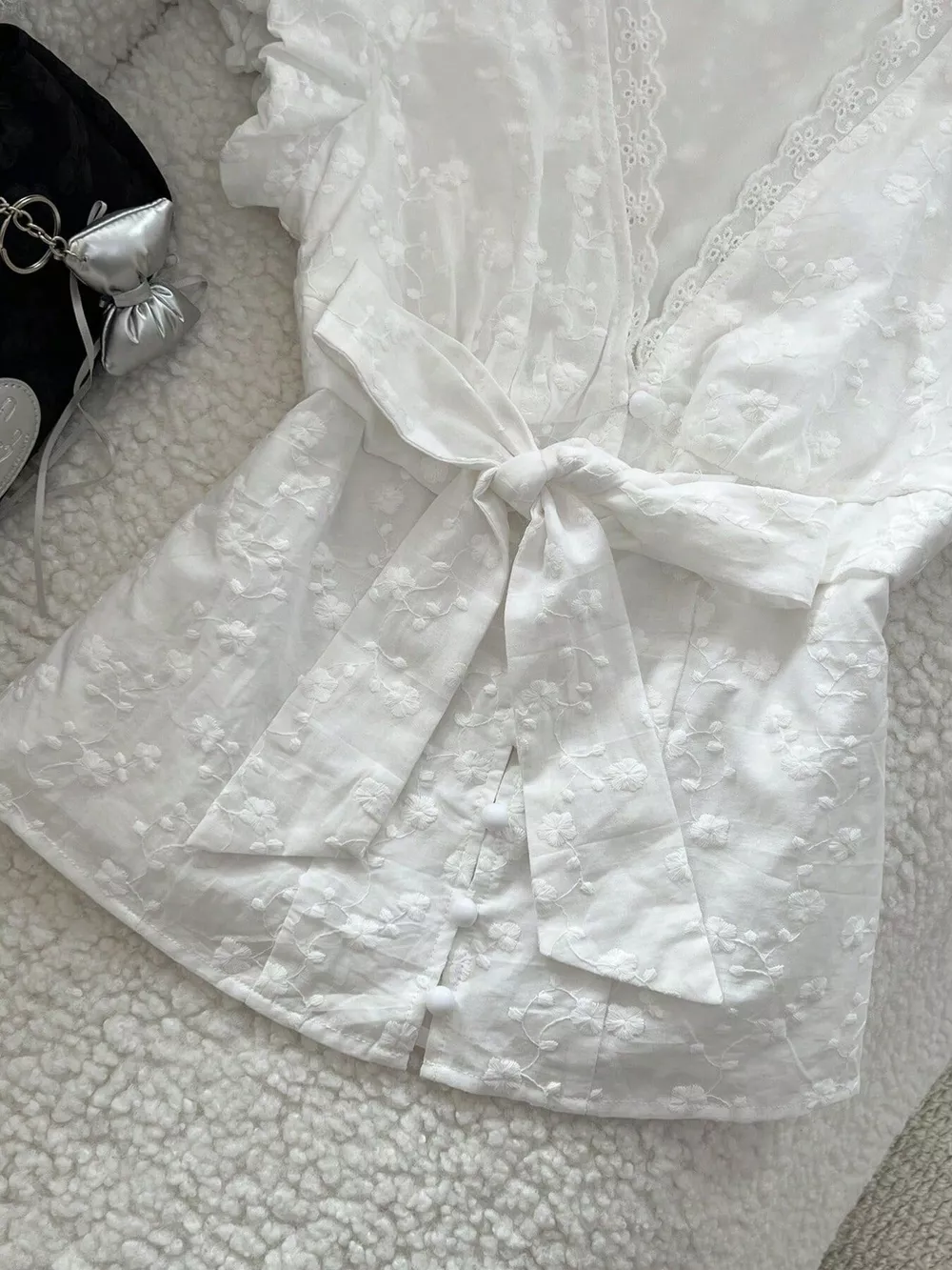 Lace Detail Bow Front Blouse, image 4