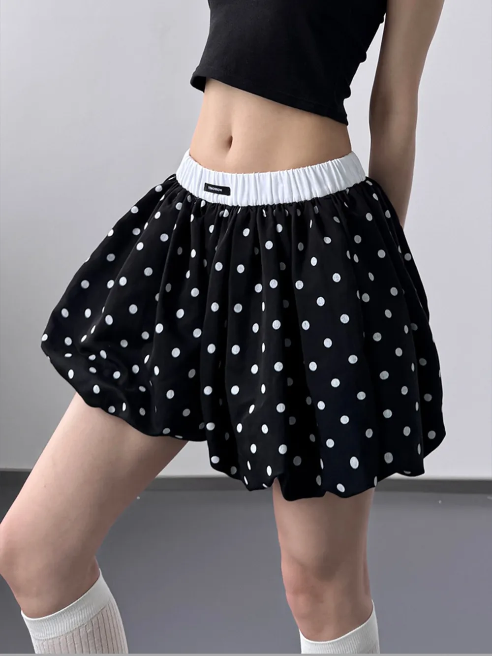 Polka Dot Bubble Shorts with Elastic Waistband