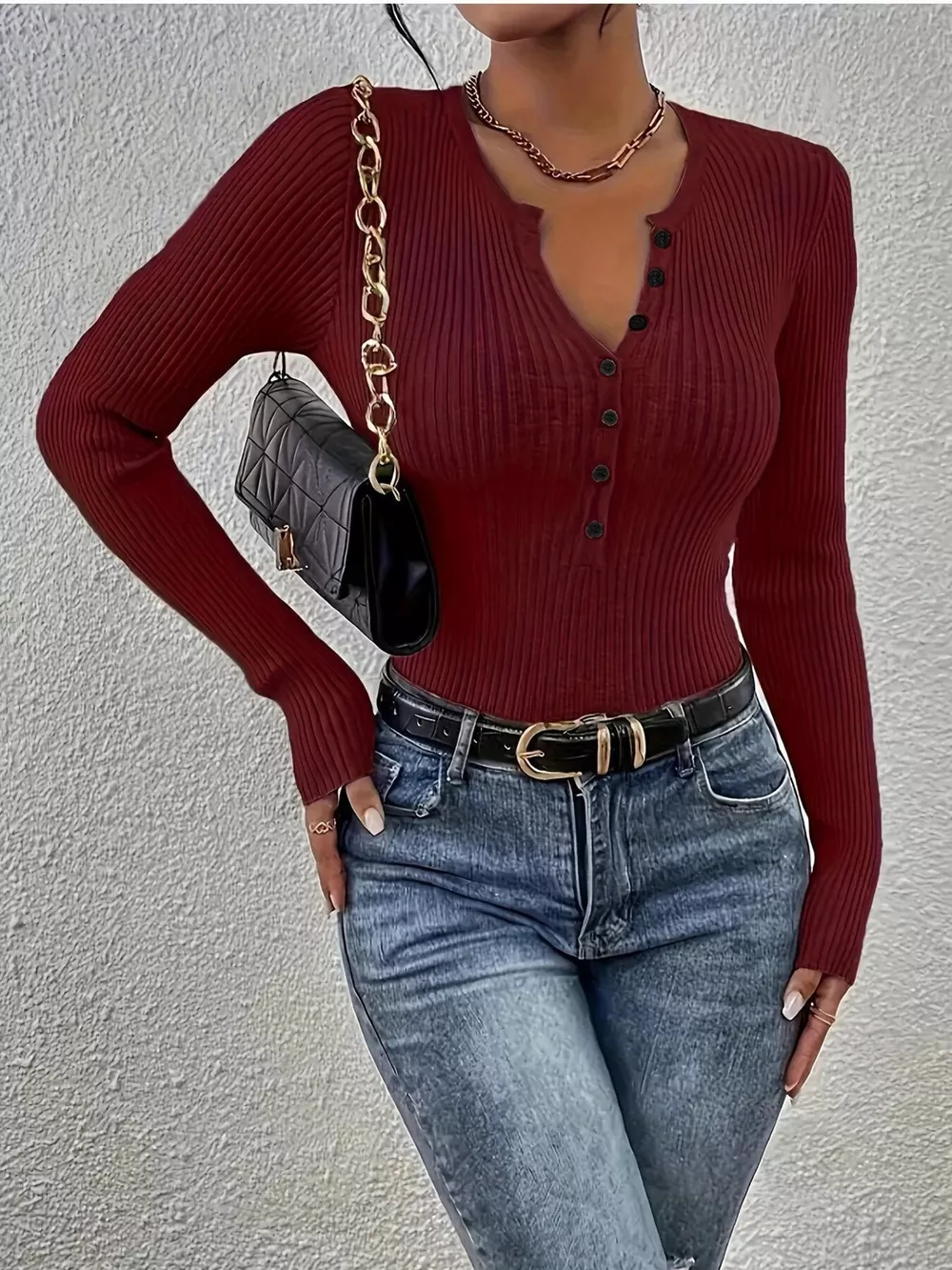 Ribbed Knit Button Front Knit Top, image 22