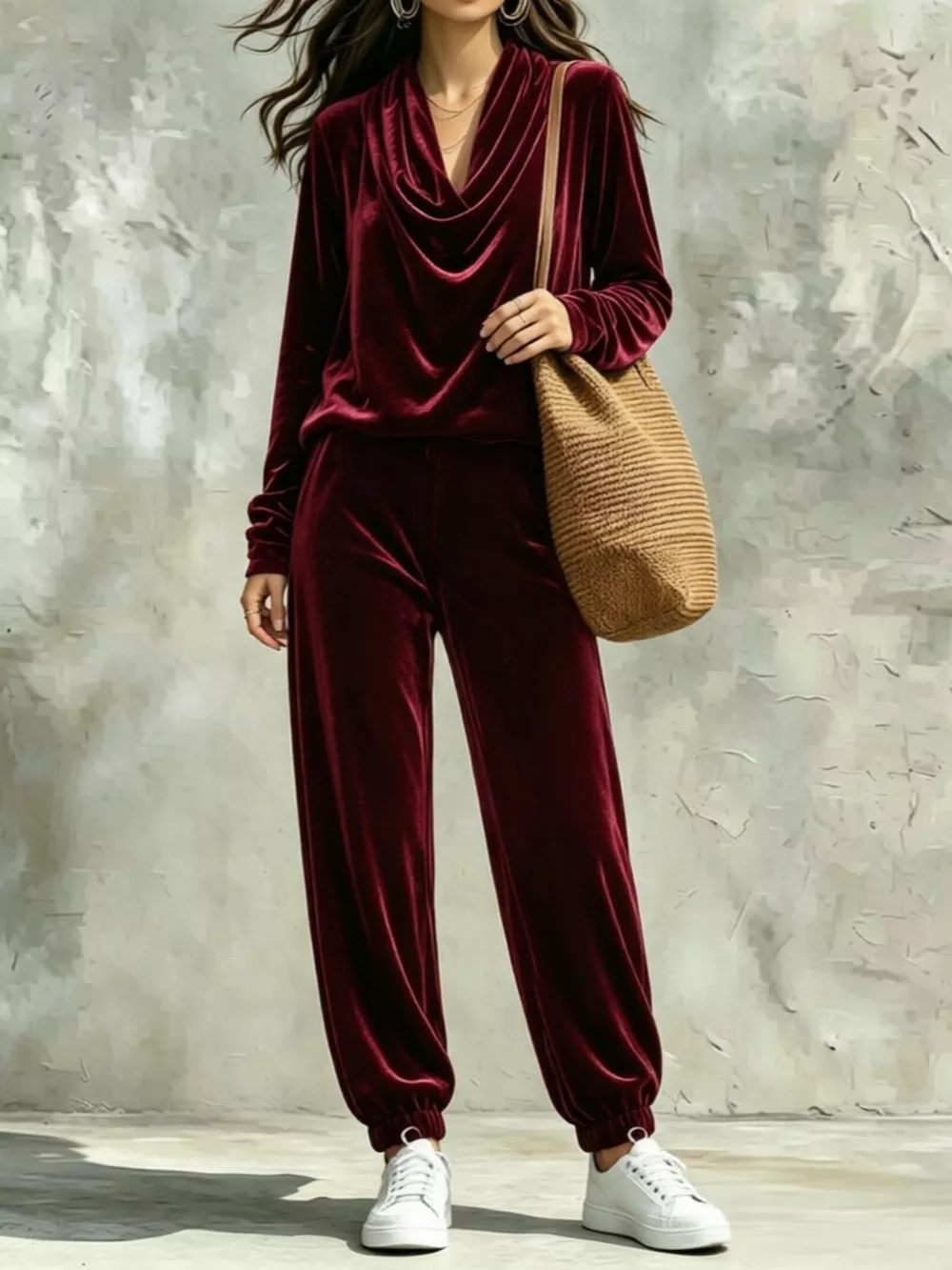Full Size Velvet Cowl Neck Top and Pants Set Plus Size, image 13