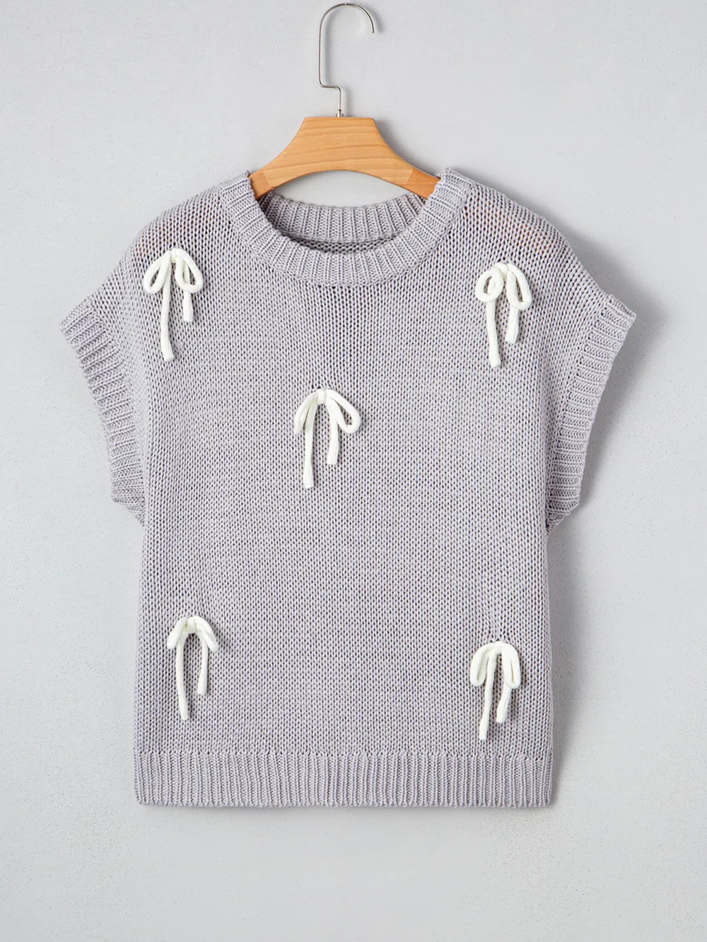 Bow Round Neck Short Sleeve Sweater, image 9