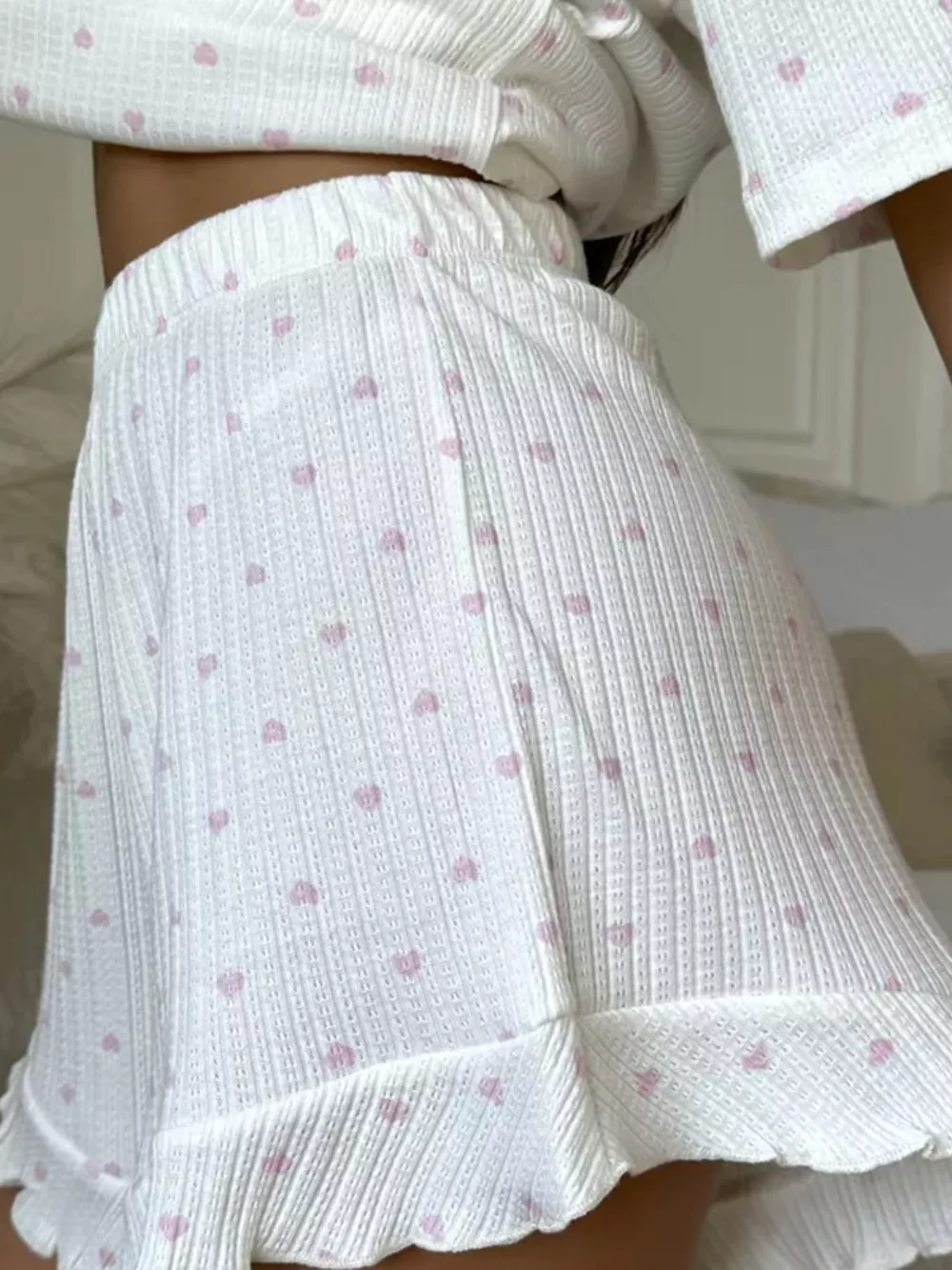 Heart Print Casual Top and Shorts Lounge Set, image 5
